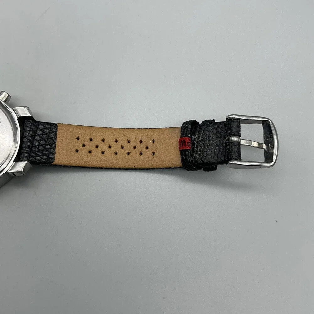 Freeze Mens Watch 36mm Silver Tone Black Diamond Leather Chronograph FZ07161627